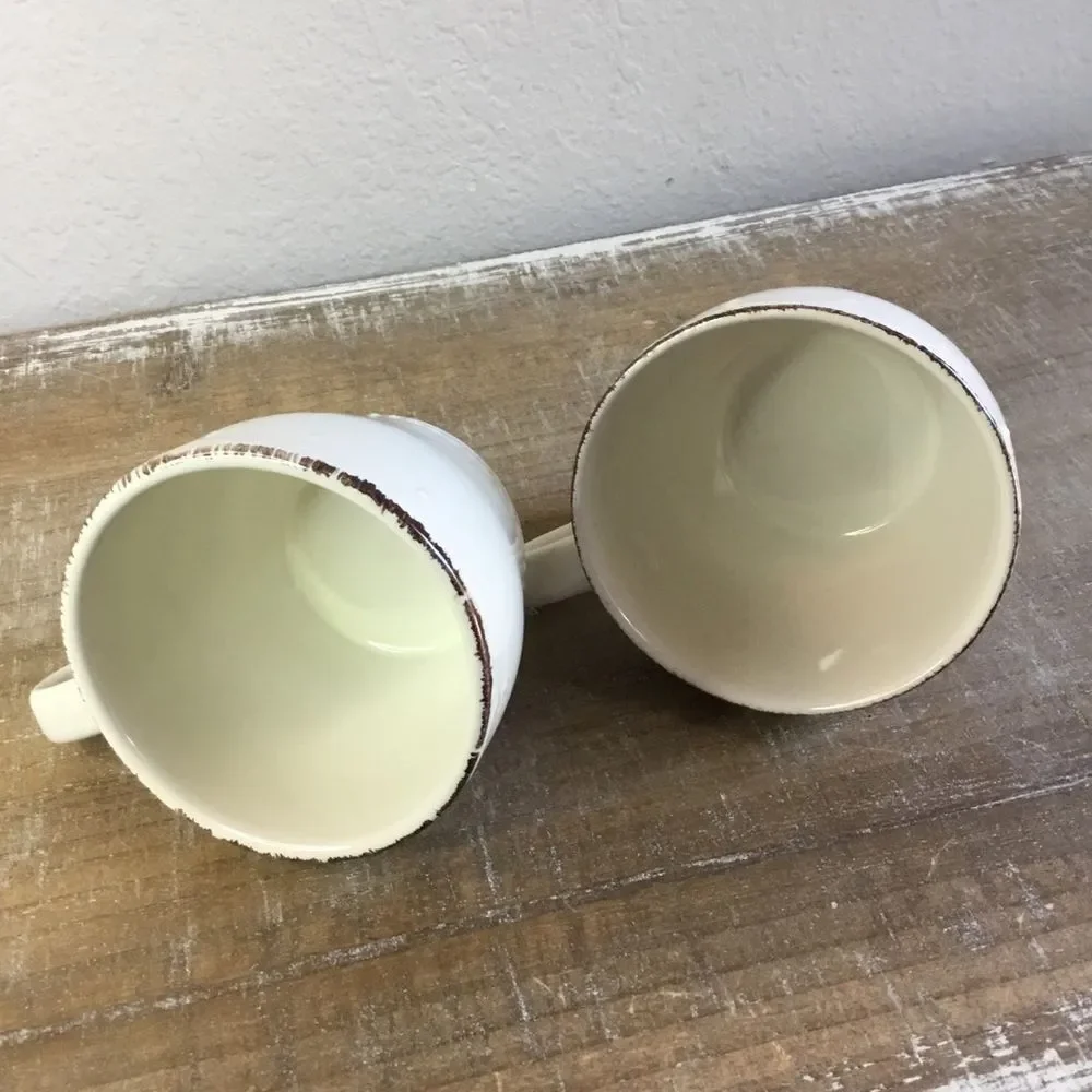 Oversized cream and brown hobnail pattern mugs cups coffee tea farmhouse rustic